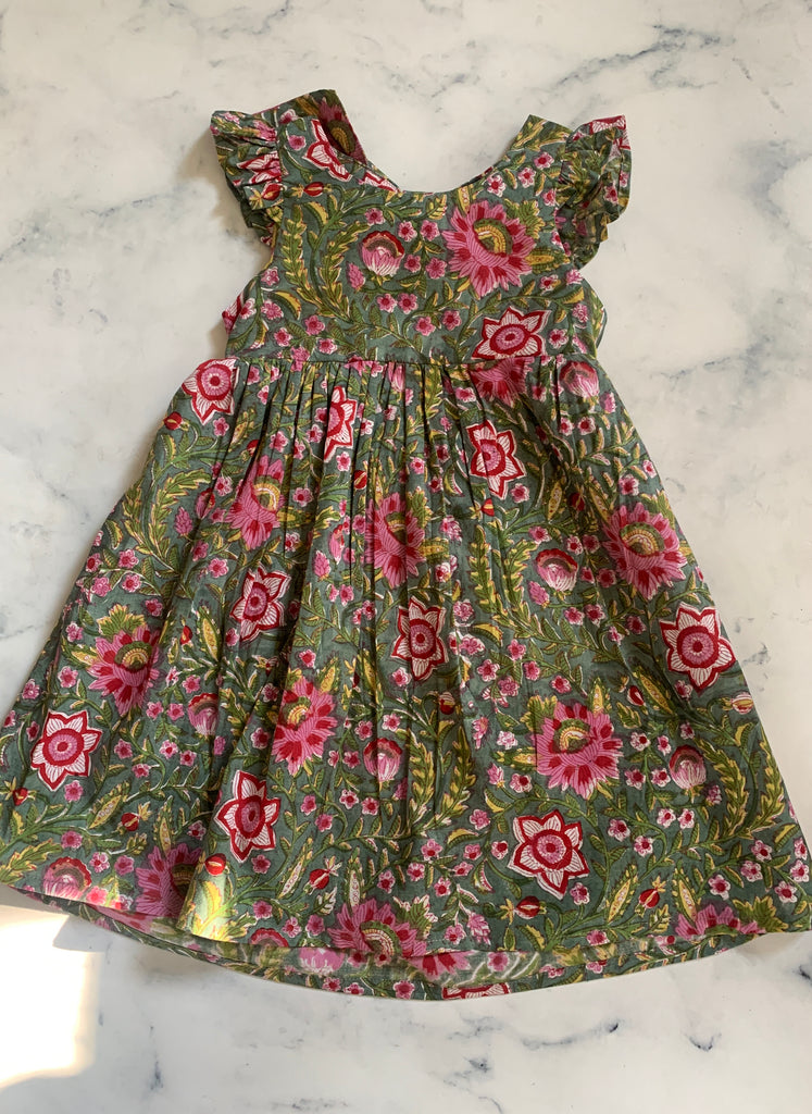 Green and Pink Indian Cotton Dress - Love Sam