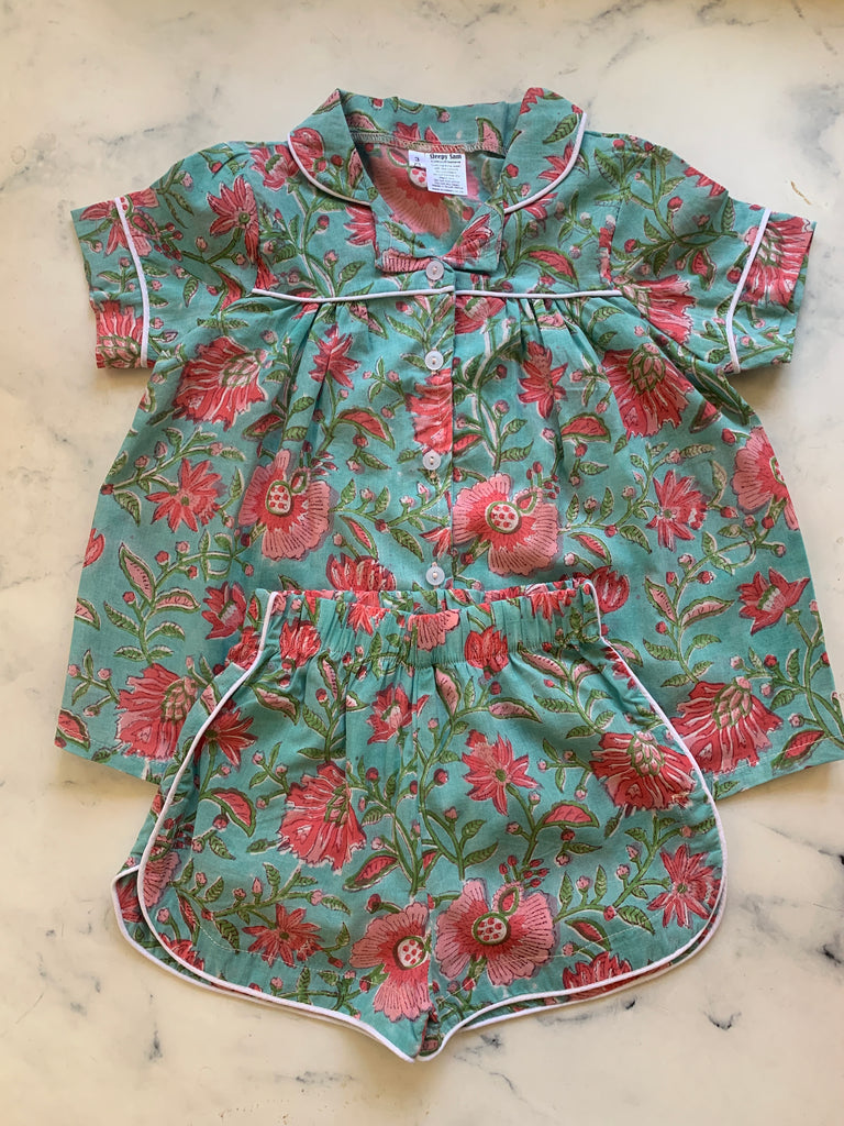 Blue and Pink Floral Pyjamas - Love Sam