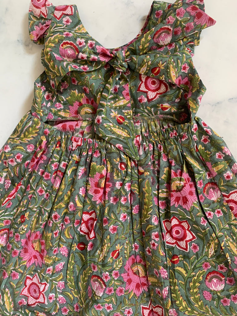 Green and Pink Indian Cotton Dress - Love Sam