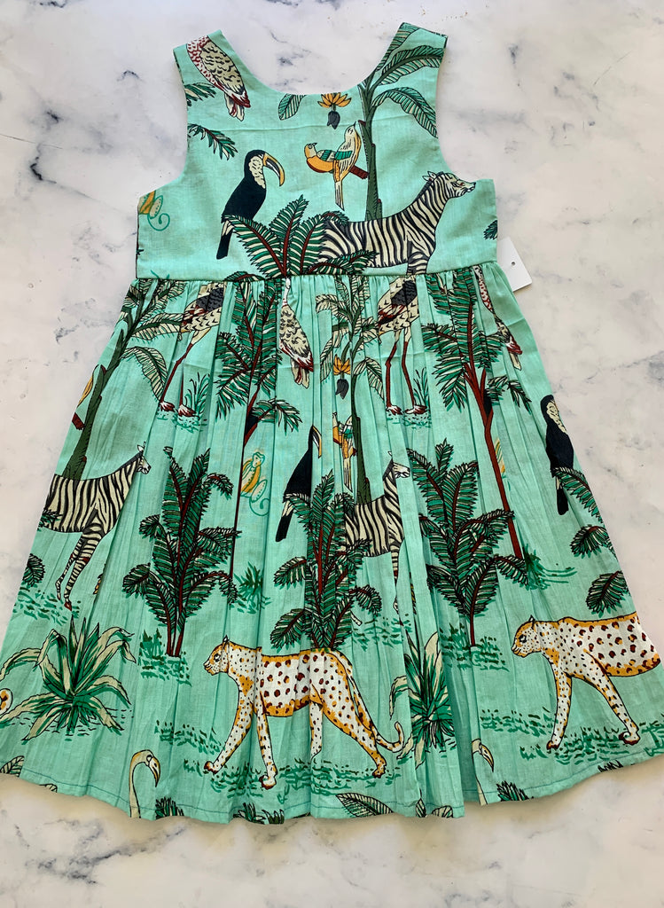 Green Tropical Indian Cotton Dress - Love Sam