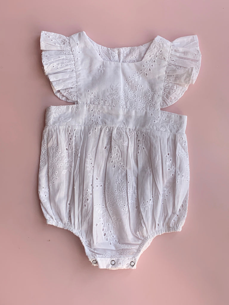White Broderie Anglaise Pinafore romper - Love Sam